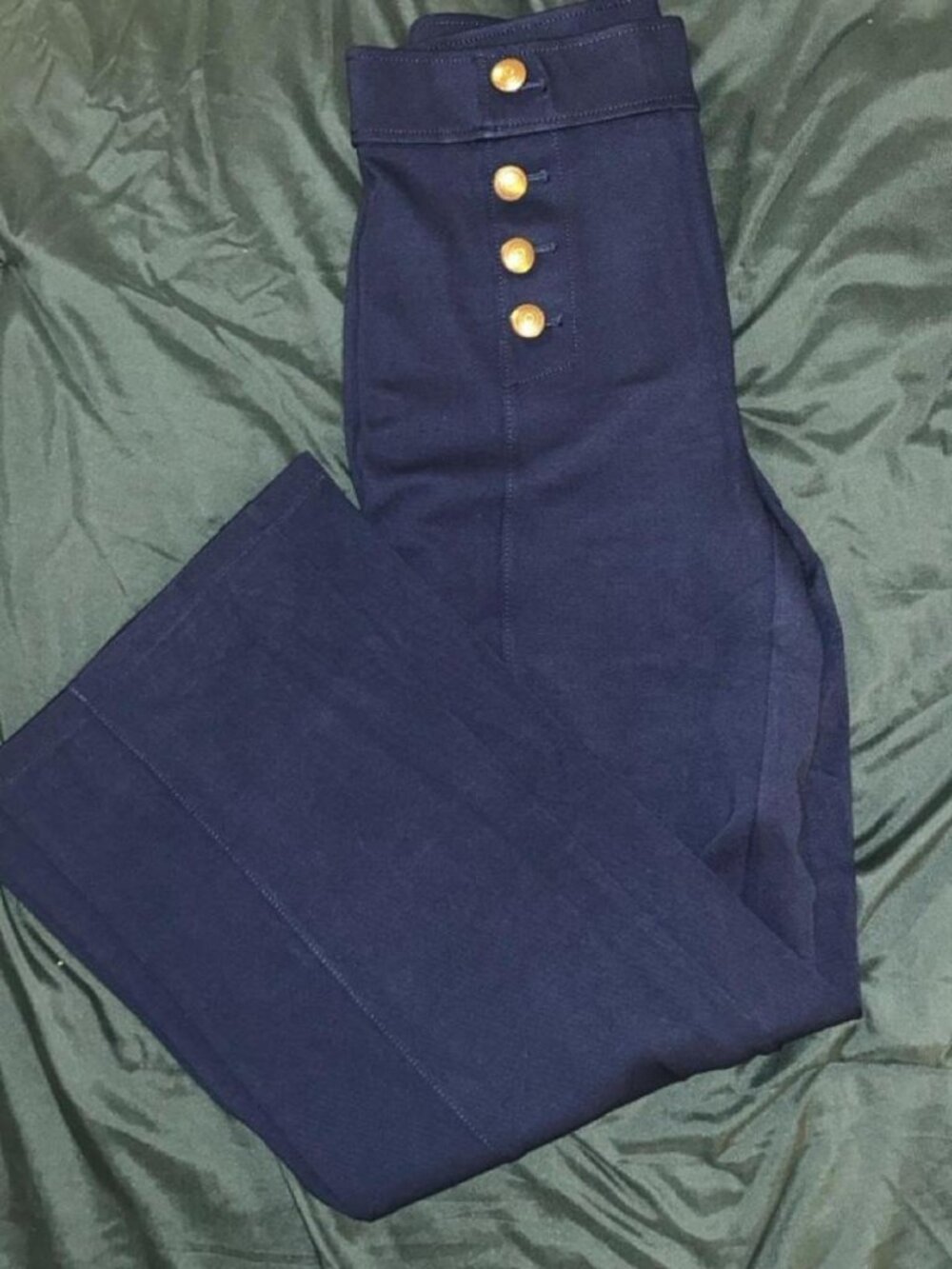 LOFT Navy Blue High Waisted Wide Leg Pants Size 4 Gold Buttons Sailor Trousers